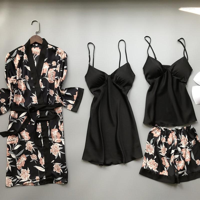 Women's Sleepwear Women Summer Printed Straps Long Sleeve Nightdress With Breast Pad Sexy Ice Silk Pajamas Casual Bathrobe Set 4PCS, A 2pcs
Women's Sleepwear Women Summer Printed Straps Long Sleeve Nightdress With Breast Pad Sexy Ice Silk Pajamas Casual Bathrobe Set 4PCS, A 2pcs