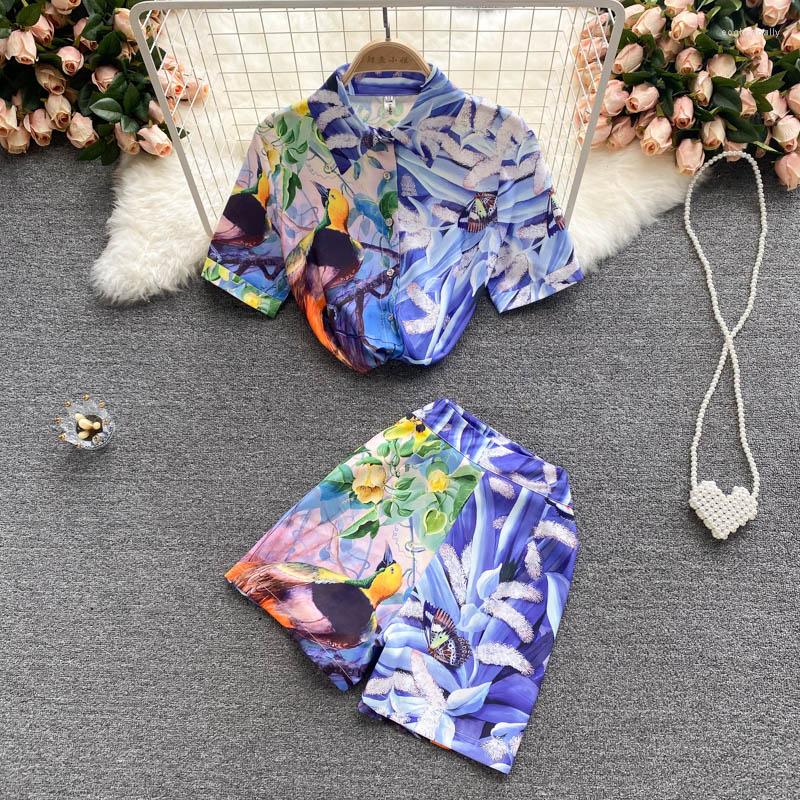 Women's Tracksuits 2022 Summer Floral Printed Pattern Trouser Set Short-sleeved Shirt High Waist Shorts Pant Women 2pcs Trendy Suits, Blue
Women's Tracksuits 2022 Summer Floral Printed Pattern Trouser Set Short-sleeved Shirt High Waist Shorts Pant Women 2pcs Trendy Suits, Blue