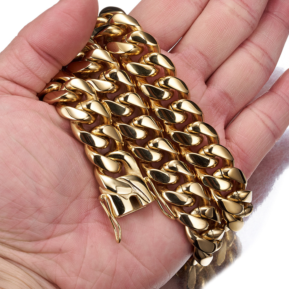 New Cuban encrypted chain necklace 6-22mm Hip Hop Stainless Steel Link Chain Bib Clasp Mens Real Gold Plated Jewelry