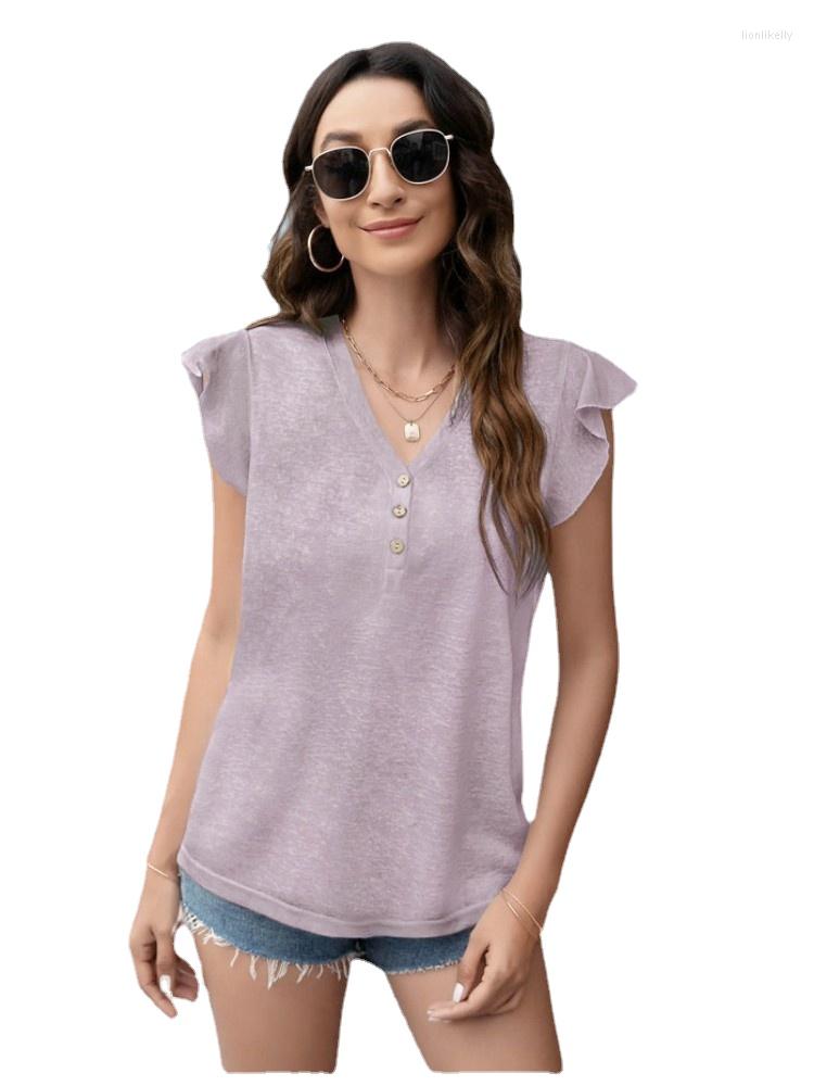 Women' T Shirts Solid Pleuche Butterfly Sleeve Front Button V-neck Casual Tees Women Summer Loose Tops Shirt Clothes Tee Femme, White
Women' T Shirts Solid Pleuche Butterfly Sleeve Front Button V-neck Casual Tees Women Summer Loose Tops Shirt Clothes Tee Femme, White