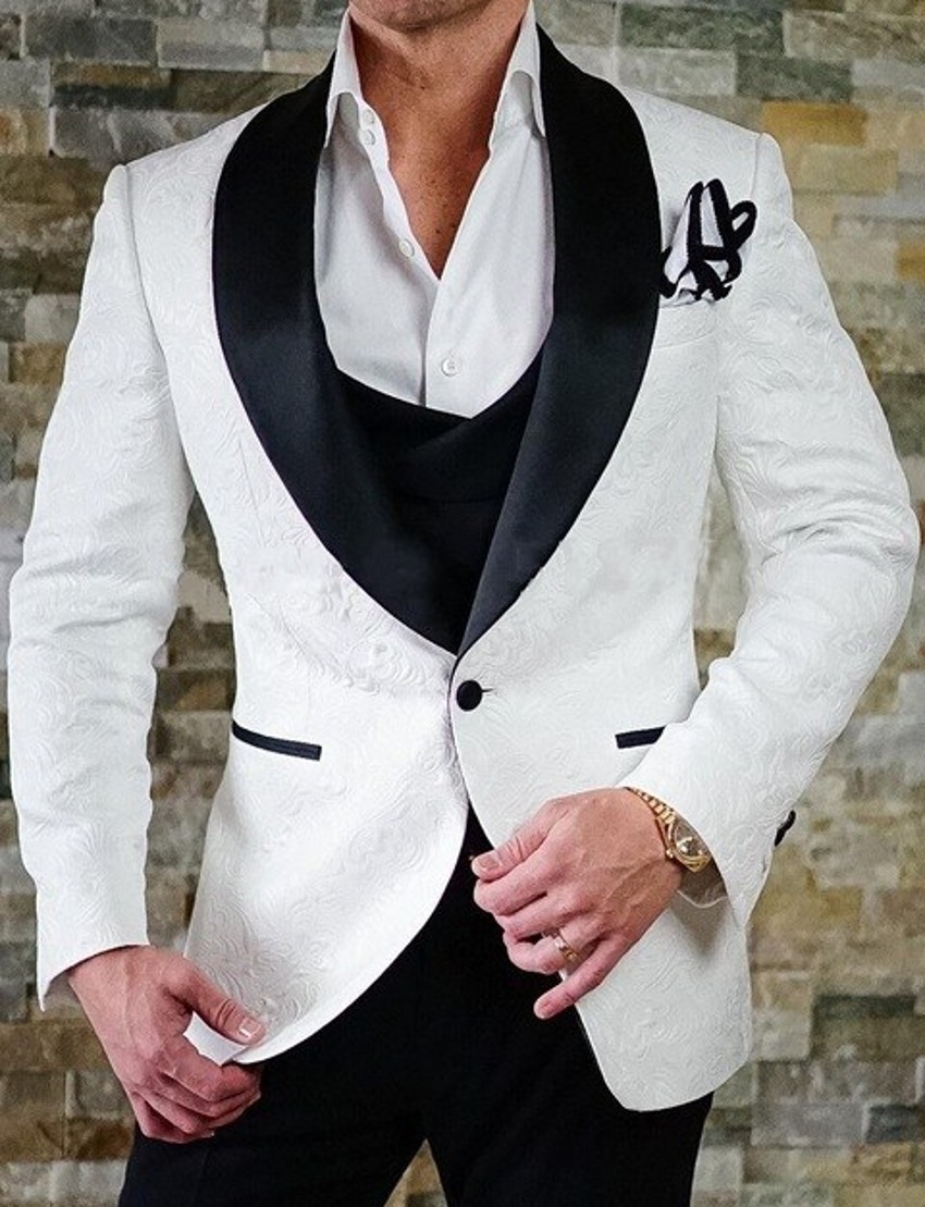 Excellent White Embossing Men Wedding Tuxedos Black Shawl Lapel Slim Fit Groom Tuxedos Fashion Men Business Dinner Prom Blazer, Same as picture
Excellent White Embossing Men Wedding Tuxedos Black Shawl Lapel Slim Fit Groom Tuxedos Fashion Men Business Dinner Prom Blazer, Same as picture