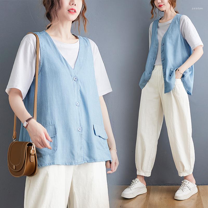 Women's Vests Womens Vest Jackets 2022 Korean Style Vintage V-Neck Single Breasted Loose Casual Cardigan Female Cotton Linen Coats, Light blue
Women's Vests Womens Vest Jackets 2022 Korean Style Vintage V-Neck Single Breasted Loose Casual Cardigan Female Cotton Linen Coats, Light blue