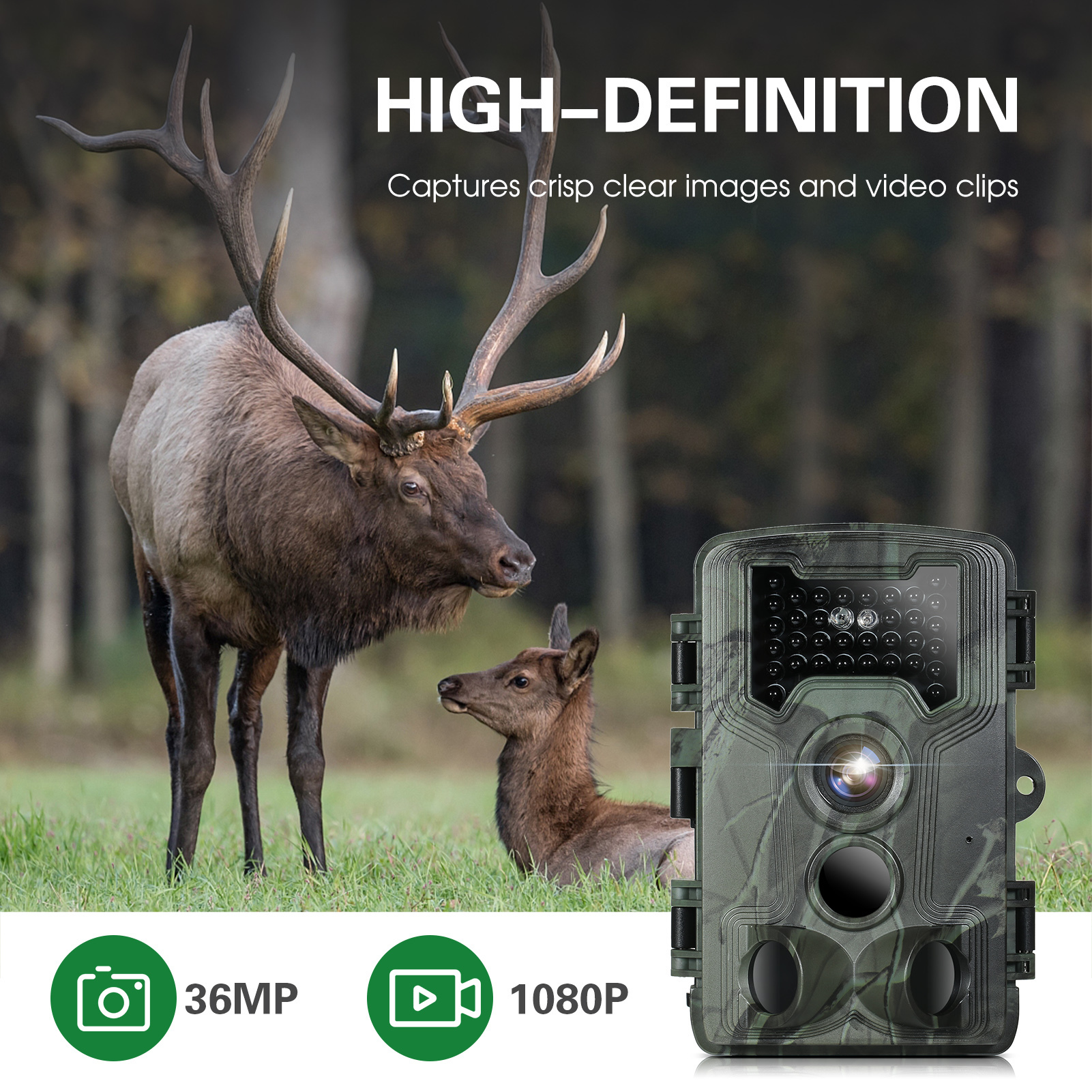Hunting Cameras 36MP 1080P Trail and Game Camera with Night Vision 3 PIR Sensors IP66 Waterproof Motion Activated Infrared Hunting Camera 221011