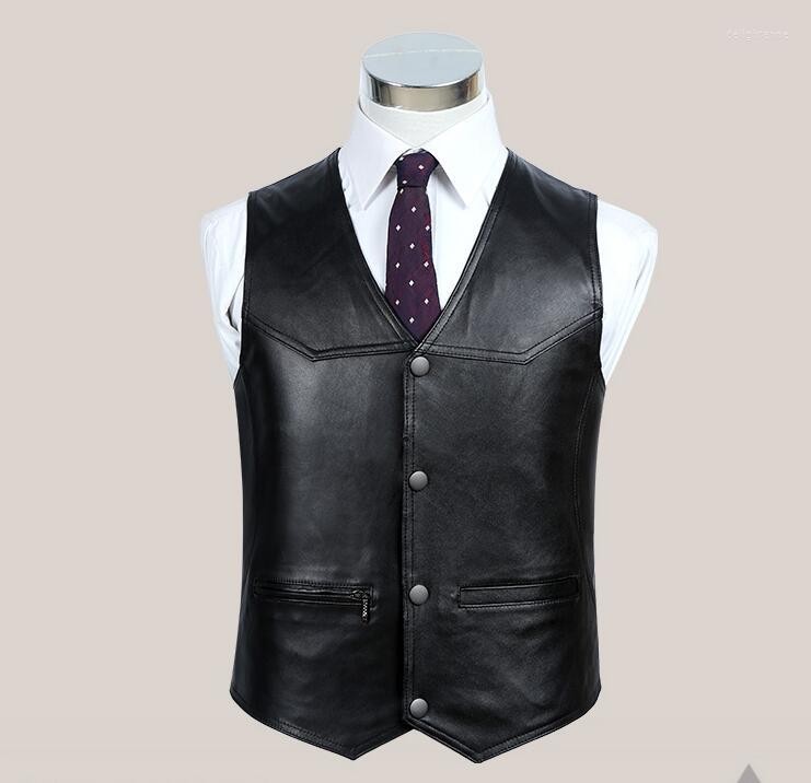 Men' Vests Arrival 2022 Genuine Leather Sleeveless Jacket Men Sheepskin V-Neck Single Breasted Thin Waistcoats V54-03, Black
Men' Vests Arrival 2022 Genuine Leather Sleeveless Jacket Men Sheepskin V-Neck Single Breasted Thin Waistcoats V54-03, Black