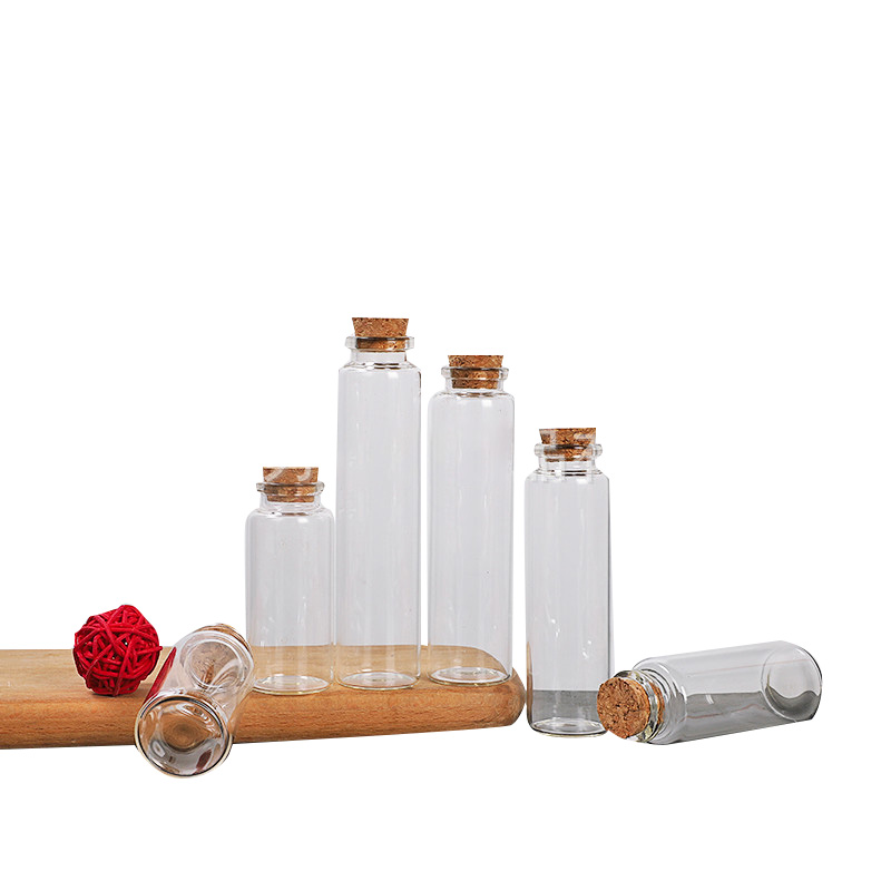 Dia. 30mm Flat bottom Clear Glass Bottle Vial Ttransparent Test-tube Tea Packing Container with Cork Stopper