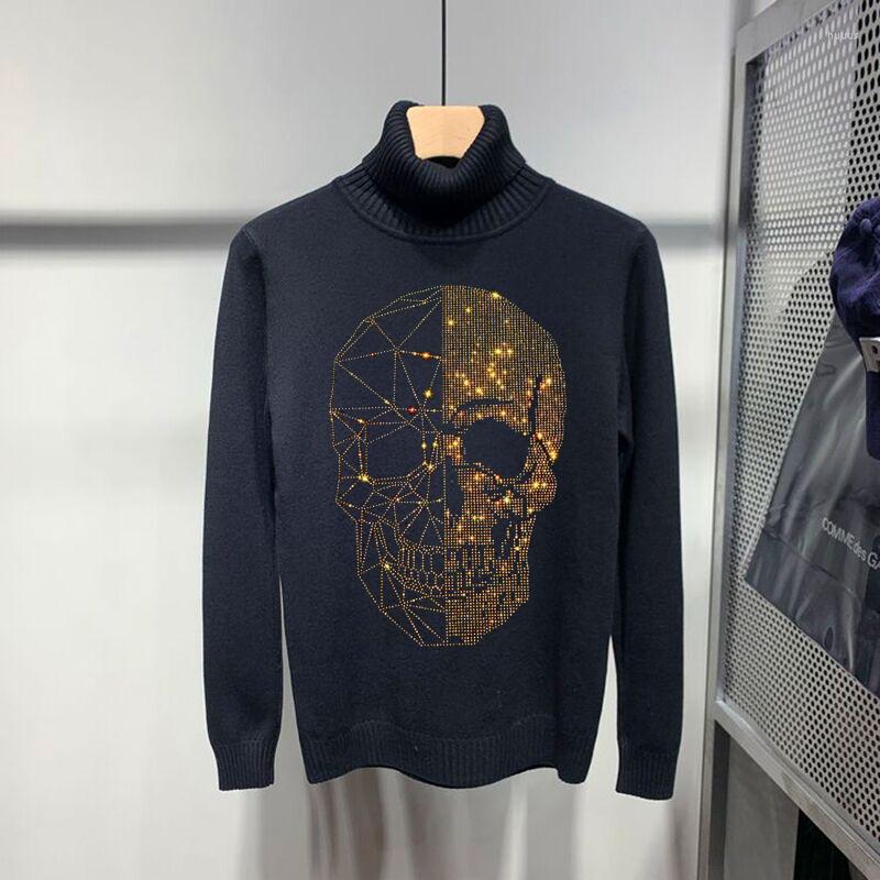 Men's Sweaters Selling Thickened Fashion Winter Pullover Oversized Men's Turtleneck Sweater Skull Sweatshirt, As shown asian size