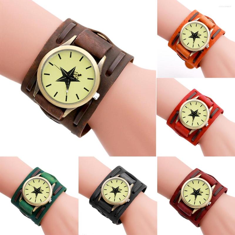 Wristwatches Vintage Leather Cuff Fashion Star Pattern Bracelet Watches Punk Rock Style Quartz Watch Relogio Masculino, Black
Wristwatches Vintage Leather Cuff Fashion Star Pattern Bracelet Watches Punk Rock Style Quartz Watch Relogio Masculino, Black