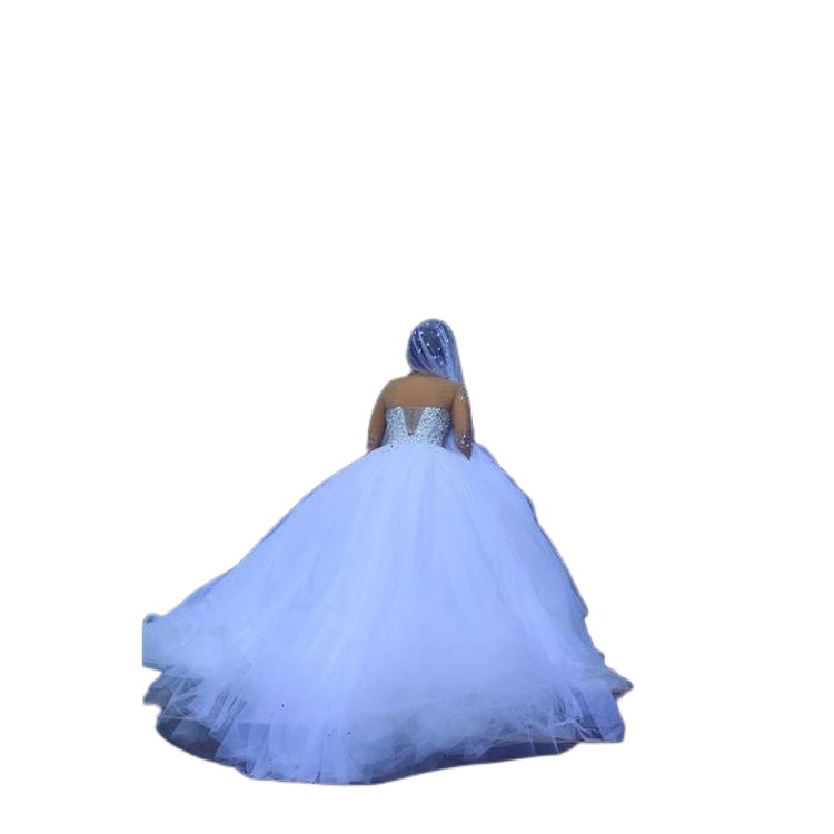 African Arabic ball gown Wedding Dresses Charming diamond Illusion Full Lace Appliques Crystal Beading long Sleeves Chapel Train Formal Bridal Gowns P