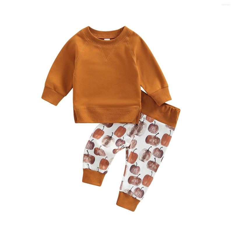 Clothing Sets Toddler Baby Girls Boys T-shirt And Trousers Set Fashion Solid Color Long Sleeve Tops Pumpkin Print Pants 0-3T, Picture shown 
Clothing Sets Toddler Baby Girls Boys T-shirt And Trousers Set Fashion Solid Color Long Sleeve Tops Pumpkin Print Pants 0-3T, Picture shown