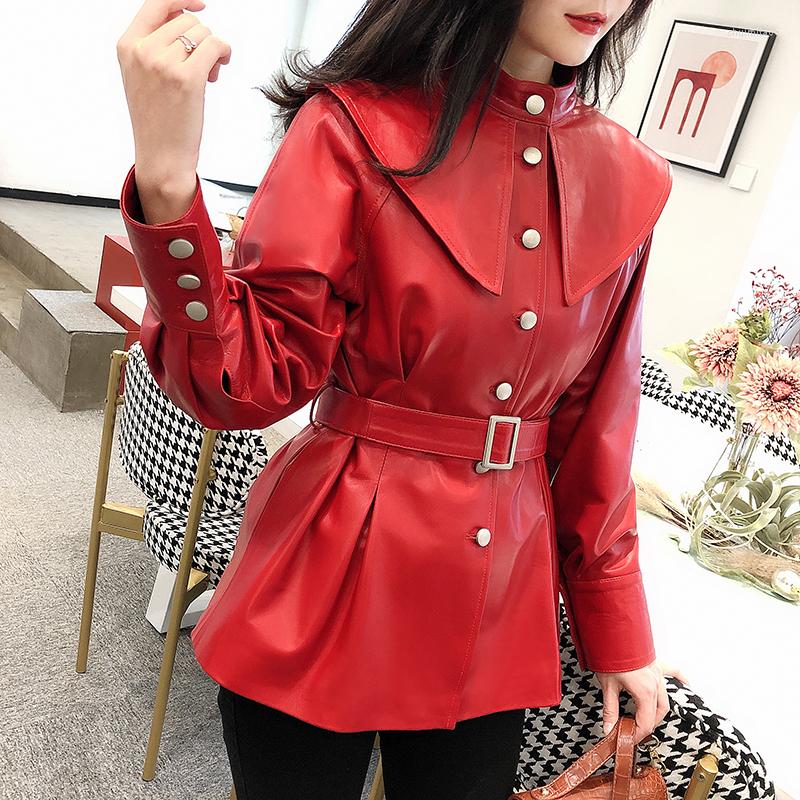Women' Leather Designer Genuine Jacket Women Autumn Slim Sweet Sheepskin Windbreakers Streetwear Red Office Lady Sashes Coat, Black
Women' Leather Designer Genuine Jacket Women Autumn Slim Sweet Sheepskin Windbreakers Streetwear Red Office Lady Sashes Coat, Black