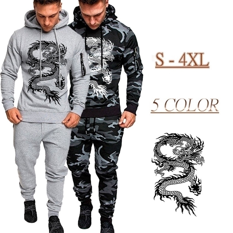 Mens Tracksuits Men Tracksuit 2Piece Set Camouflage Dragon Printing Hoodies and Sweatpants Streetwear Fashion Casual Jogging Male Suit Plus Size 221010, Black
Mens Tracksuits Men Tracksuit 2Piece Set Camouflage Dragon Printing Hoodies and Sweatpants Streetwear Fashion Casual Jogging Male Suit Plus Size 221010, Black