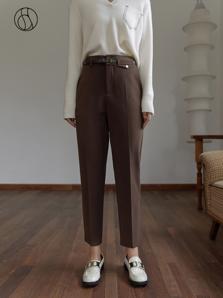 Women's Pants s DUSHU Winter Woolen Thick High Waist Tapered Coffee Color Slimming Casual Pant Same Belt All match Trousers 221011
Women's Pants s DUSHU Winter Woolen Thick High Waist Tapered Coffee Color Slimming Casual Pant Same Belt All match Trousers 221011