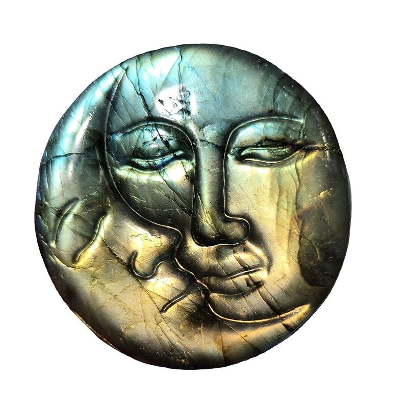 Natural moonstone arts crystal original stone carving sun moon face European and American decorative meditation Labradorite crystal ornaments