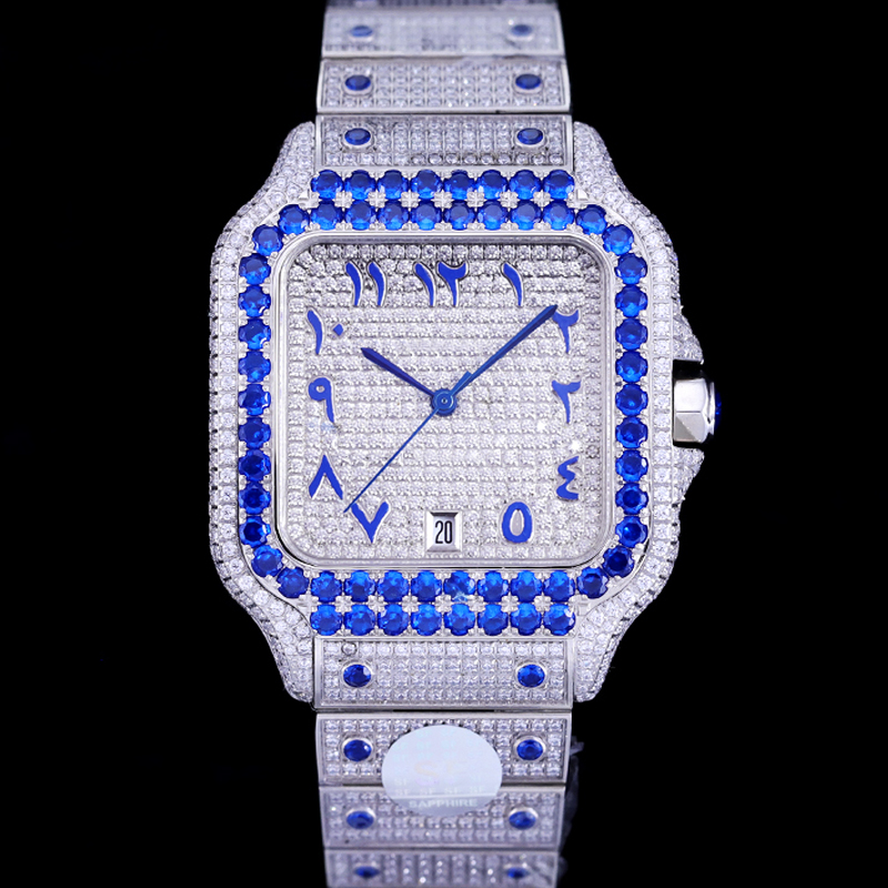 Silver CZ Diamonds Watch Men Luxury watches Blue bezel arabic numerals MISSFOX Square Automatic ETA8215 movement Full Iced Out Crystal Zircon wristwatch with box, 01
Silver CZ Diamonds Watch Men Luxury watches Blue bezel arabic numerals MISSFOX Square Automatic ETA8215 movement Full Iced Out Crystal Zircon wristwatch with box, 01
