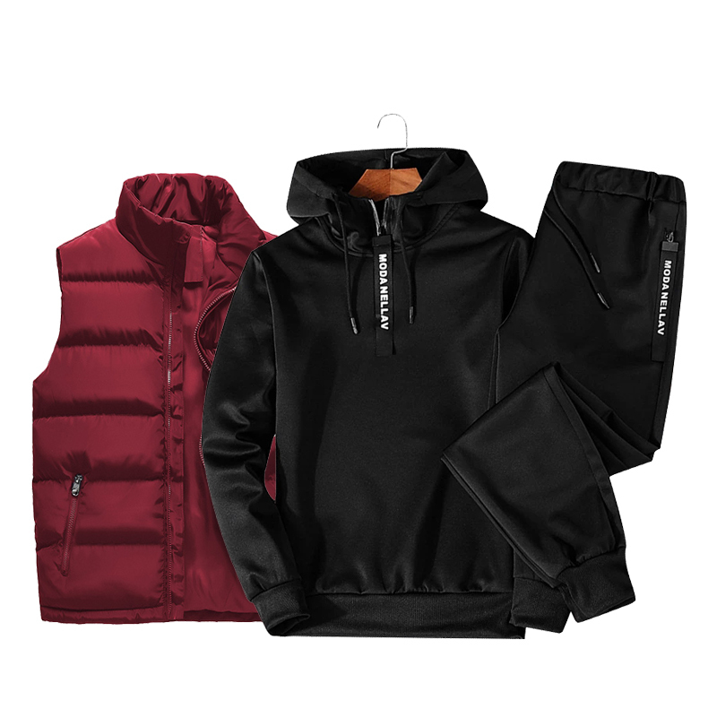 Mens Tracksuits Solid Color Mens Sportswear Sets Patchwork Zipper Tracksuit Men Casual Hooded Sweatshirt HoodiesVestPants 3PC Jogging Suits 221010
