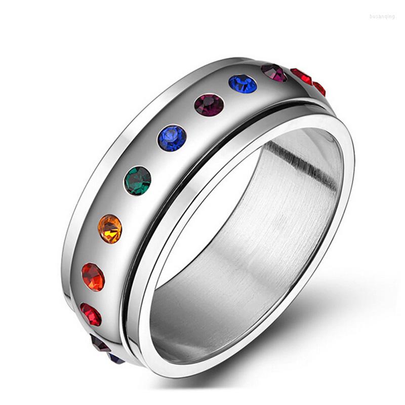 Wedding Rings Rainbow Colorful Stones Fashion Rotatable Ring Men And Women Stainless Steel Neutral Jewelry Couple Romgs
Wedding Rings Rainbow Colorful Stones Fashion Rotatable Ring Men And Women Stainless Steel Neutral Jewelry Couple Romgs