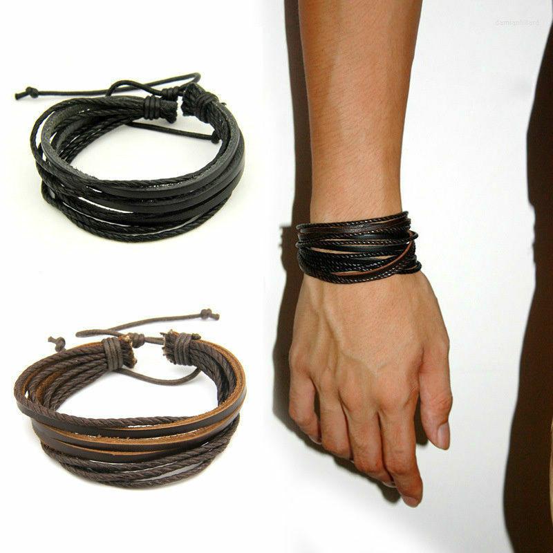 Charm Bracelets Men's Multilayer Leather Bracelet Black Brown Cowhide Woven Wrap Fashion Jewelry Couple On Hand
Charm Bracelets Men's Multilayer Leather Bracelet Black Brown Cowhide Woven Wrap Fashion Jewelry Couple On Hand