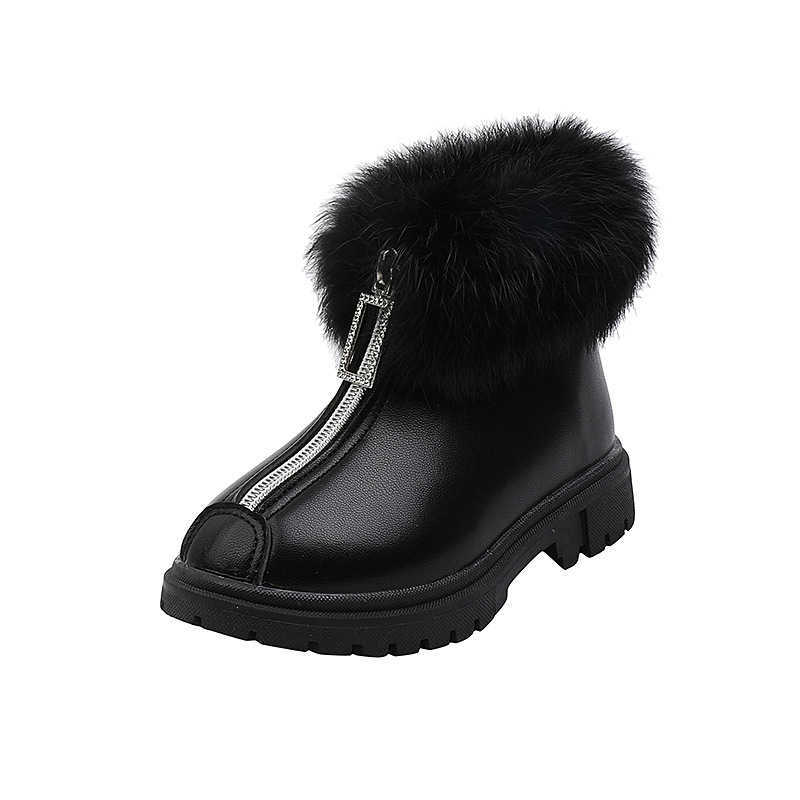 Boots Children's Ankle For Girls Warm Cotton Fluffy Fur Winter Kids Front Zipper Rhinestone Zip Princess Sweet Chic 26-36 L221011