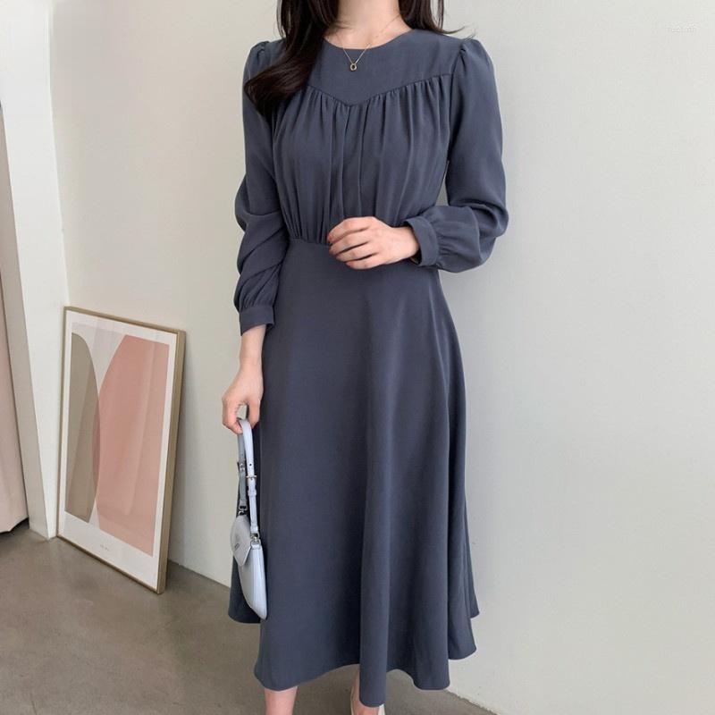 Casual Dresses 2022 Fashion Women Elegant Ladies O-Neck Full Sleeve Spring Dress Female Slim Waist Solid Pleated Vestidos, Photo color1
Casual Dresses 2022 Fashion Women Elegant Ladies O-Neck Full Sleeve Spring Dress Female Slim Waist Solid Pleated Vestidos, Photo color1