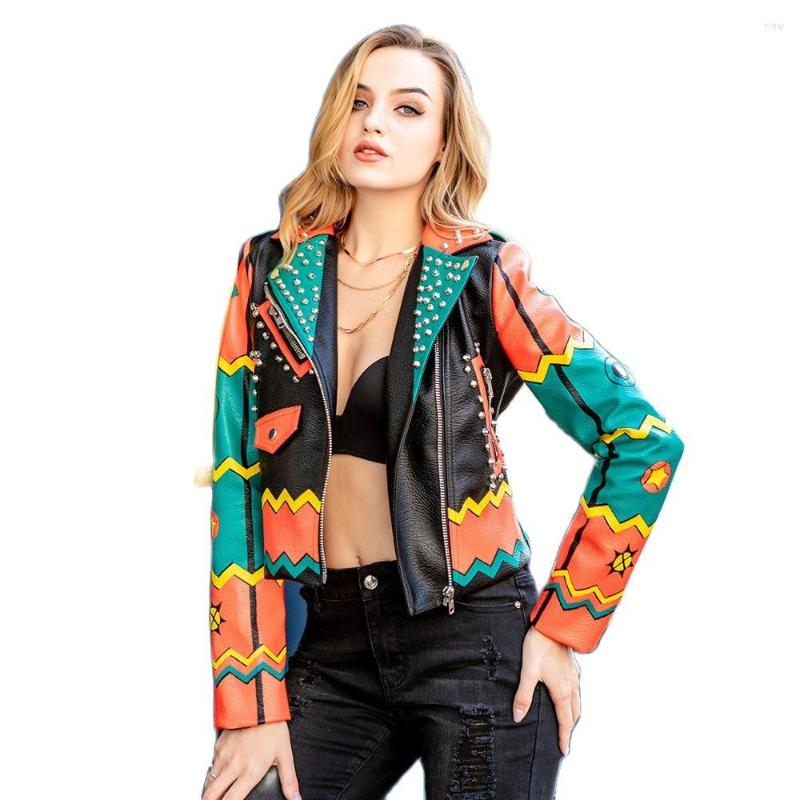 Women' Leather Women Graffiti Rivet Zipper Moto Jacket Spring Autumn 2022 Print Punk Biker Coat Trend Female Streetwear, Black
Women' Leather Women Graffiti Rivet Zipper Moto Jacket Spring Autumn 2022 Print Punk Biker Coat Trend Female Streetwear, Black