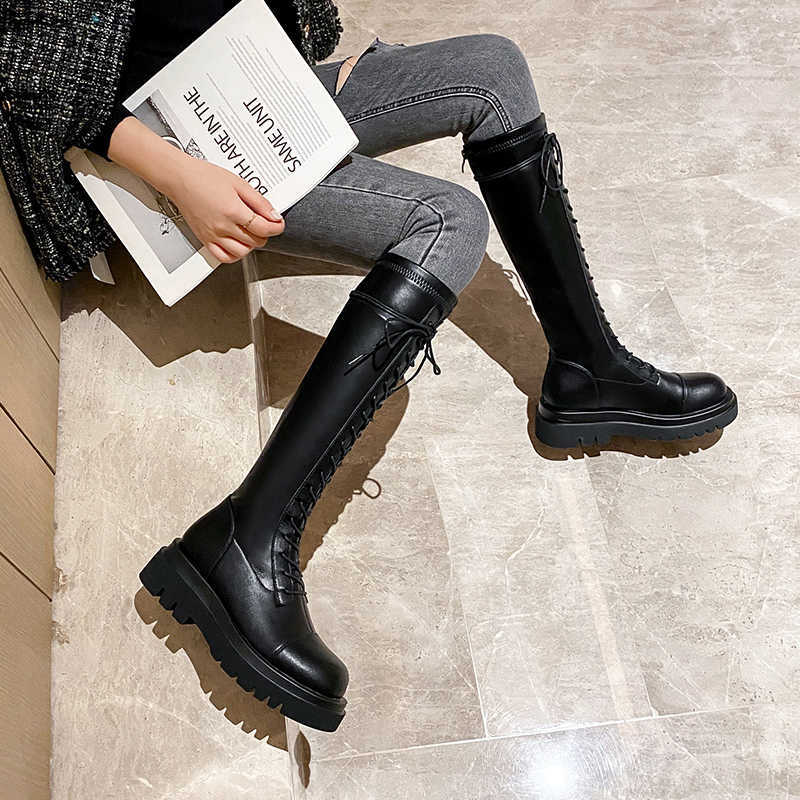 Boots Autumn Winter Shoes Women Motorcycle Long Designer Chunky Flats Heel Lace Up Zipper Knee High New Botas Mujer Y2210, Brown
Boots Autumn Winter Shoes Women Motorcycle Long Designer Chunky Flats Heel Lace Up Zipper Knee High New Botas Mujer Y2210, Brown
