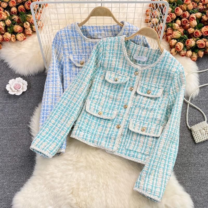 Women's Jackets 2022 Autumn Green Plaid Tweed Jacket Fashion Vintage Long Sleeve Round Neck Single-Breasted Woolen Outerwear Chic Coats, Blue
Women's Jackets 2022 Autumn Green Plaid Tweed Jacket Fashion Vintage Long Sleeve Round Neck Single-Breasted Woolen Outerwear Chic Coats, Blue