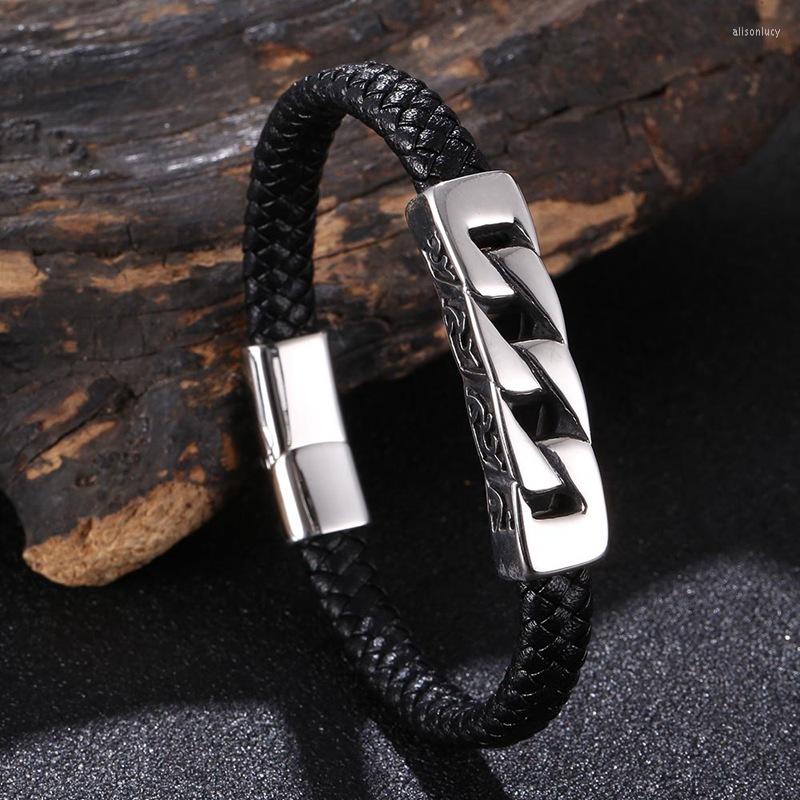 Charm Bracelets Classic Woven Leather Bracelet For Men Stainless Steel Magnet Clasp Accessories Male Braided Bangle Wristband Punk Gift 
Charm Bracelets Classic Woven Leather Bracelet For Men Stainless Steel Magnet Clasp Accessories Male Braided Bangle Wristband Punk Gift
