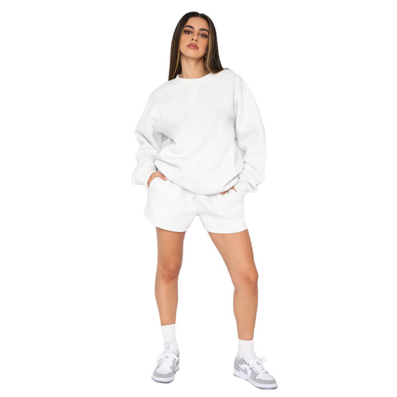 Womens Two Piece Pants 2 Piece Sets Womens Outfits Wholesale Drop Solid Color Pullover Long Sleeve Fleece Sweatshirt Fashion Casual Shorts Set 221010