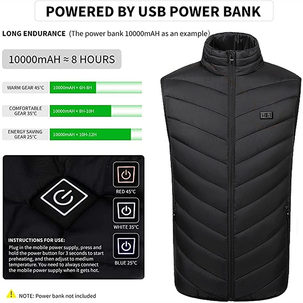 USB Electric Heated Vest Winter Smart Heating Jackets Men Women Thermal Heat Clothing Plus size Hunting Coat