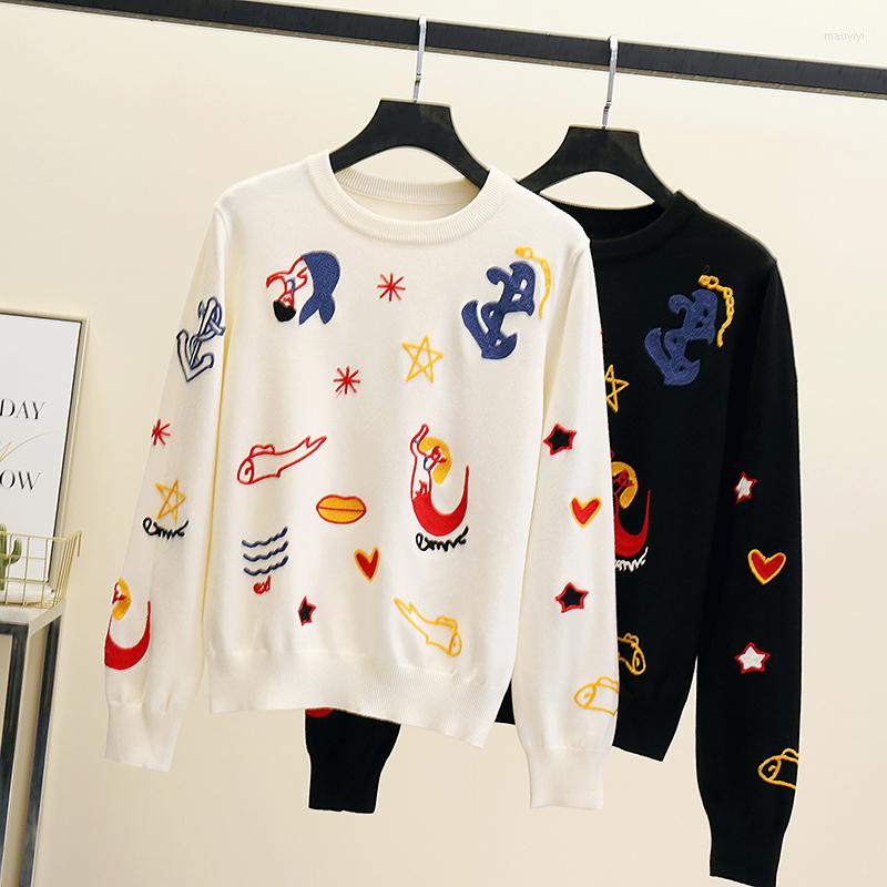 Women's Sweaters High Quality Runway Embroidery Knitted Pullovers Women Autumn Winter Long Sleeve Harajuku Sweet Jumper, Black 
Women's Sweaters High Quality Runway Embroidery Knitted Pullovers Women Autumn Winter Long Sleeve Harajuku Sweet Jumper, Black