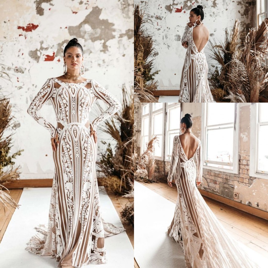 Champange Bohemiain Mermaid Wedding Dresses with Long Sleeve 2023 Crochet Lace Backless Applique Country Bridal Gowns Rue de Seine, Pink
Champange Bohemiain Mermaid Wedding Dresses with Long Sleeve 2023 Crochet Lace Backless Applique Country Bridal Gowns Rue de Seine, Pink