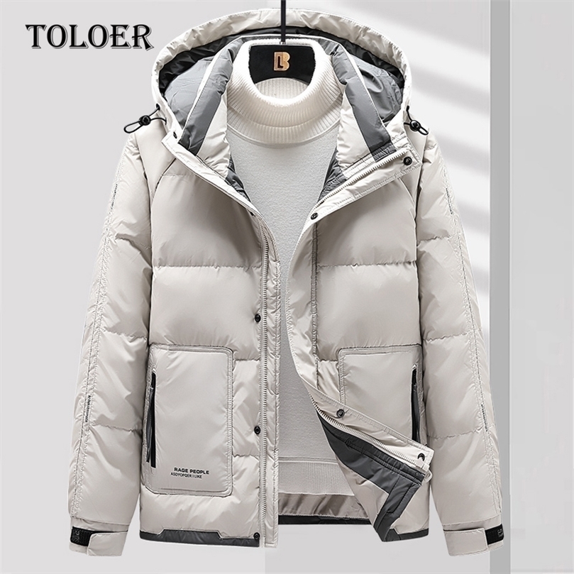 Mens Down Parkas Winter Warm Down Jacket Mens Hooded Casual Parka Coat 80% White Duck Down Jackets Men Thicken Solid Color Zipper Coats M5XL 221010