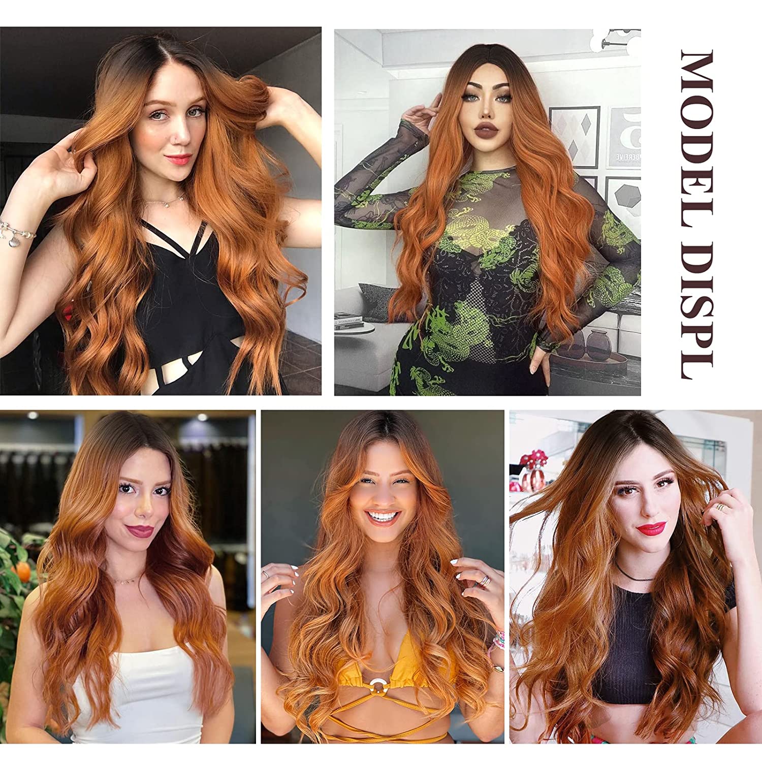 Long Brown Wavy Middle Part Lace Front Wig for Women Synthetic Curly Wave Wigs Natural Heat Resistant Hair for Daily Party Use Mixed Blonde 24inch