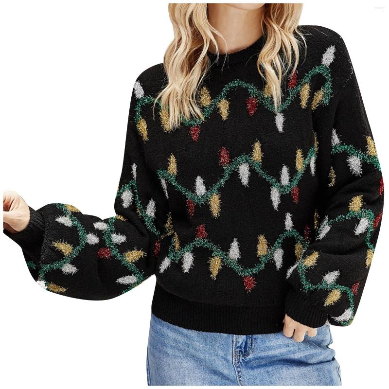Women' Sweaters Women Lantern Sleeve Christmas Color Light Bulb Pattern Sweater Casual Crewneck Knit Jumper Knitwear, Black
Women' Sweaters Women Lantern Sleeve Christmas Color Light Bulb Pattern Sweater Casual Crewneck Knit Jumper Knitwear, Black
