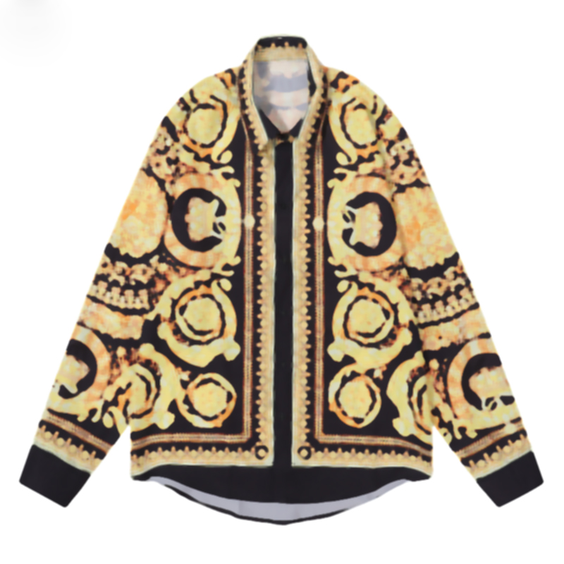 Men Casual Shirts Cotton Long Sleeve Tops Spring Autumn Designer Gold Floral Print Fashion Handsome Mens Shirts
Men Casual Shirts Cotton Long Sleeve Tops Spring Autumn Designer Gold Floral Print Fashion Handsome Mens Shirts