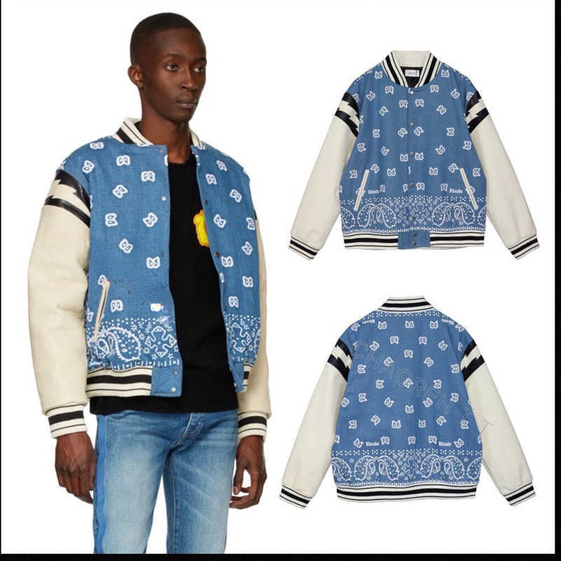 Rh Designer jacket cashew flower lightning sleeve raglan Denim Pilot coat Men' Fashion long sleeves top baseball uniform, Denim blue
Rh Designer jacket cashew flower lightning sleeve raglan Denim Pilot coat Men' Fashion long sleeves top baseball uniform, Denim blue