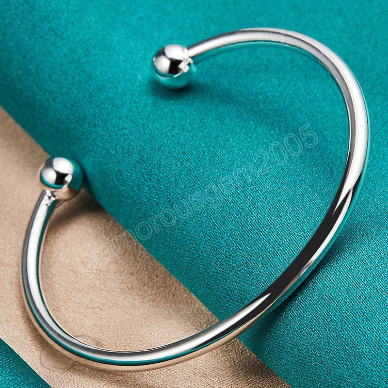 925 Sterling Silver Bangles Smooth Solid Bracelet Cufflinks For Women Man Wedding Engagement Party Jewelry