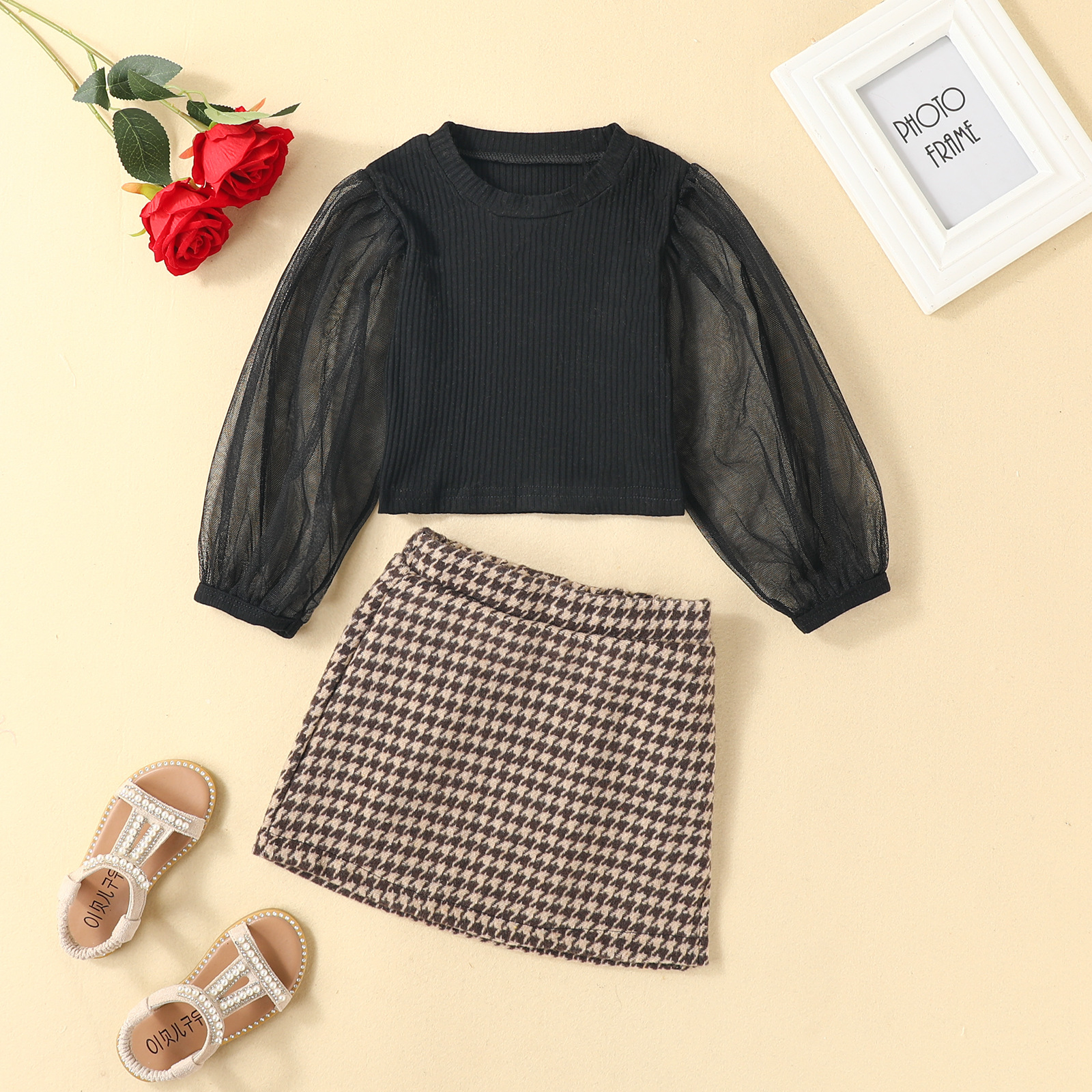 new kids clothes set autumn girls puff sleeve shirt plaid skirts baby princess black tops, As picture
new kids clothes set autumn girls puff sleeve shirt plaid skirts baby princess black tops, As picture
