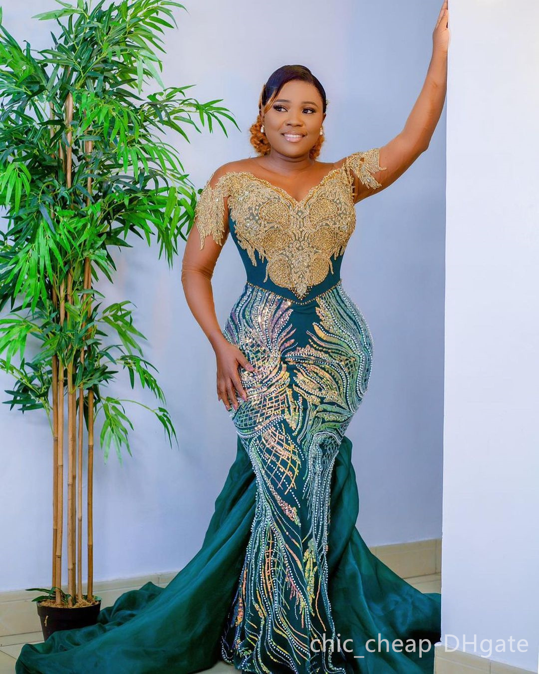 Arabic Aso 2022 Ebi Sequined Prom Dresses Lace Beaded Evening Formal Party Second Reception Birthday Engagement Gowns Dress ZJ788