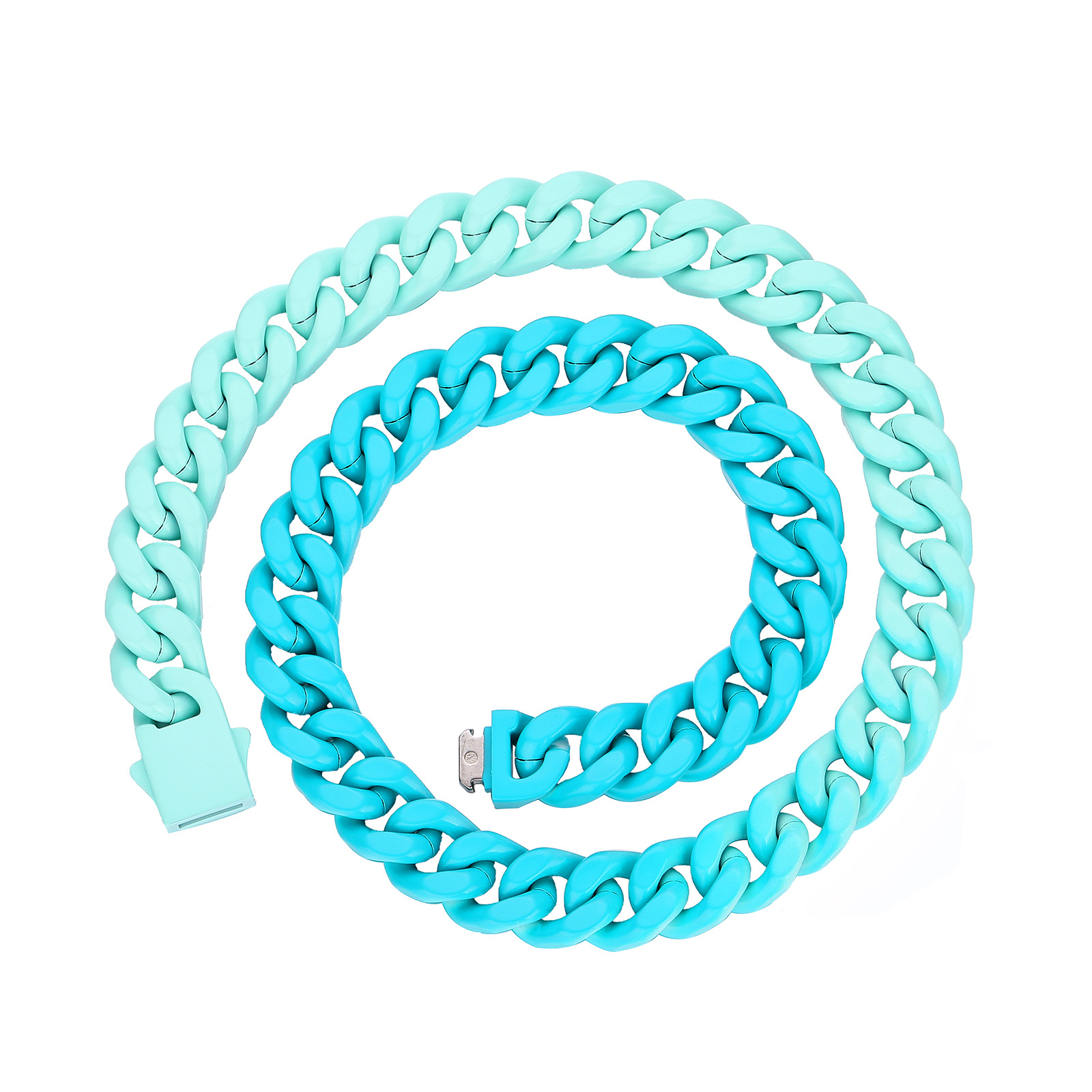 Hip Hop Colorful Stainless Steel Cuban Chain Necklace Bracelet Spring Buckle Mens Jewelry