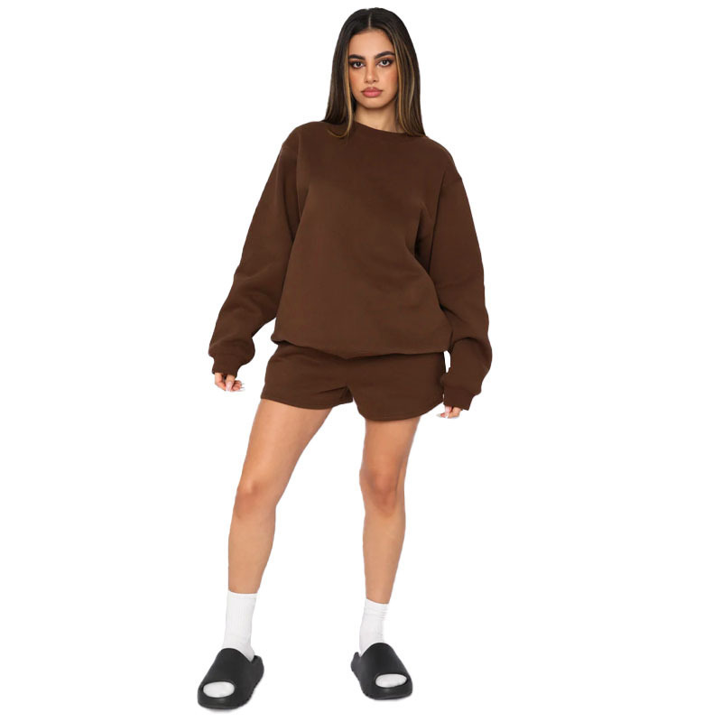 Womens Two Piece Pants 2 Piece Sets Womens Outfits Wholesale Drop Solid Color Pullover Long Sleeve Fleece Sweatshirt Fashion Casual Shorts Set 221010