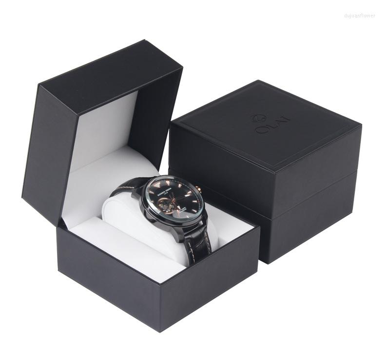 Watch Boxes Simple Wind Box Flip PU Leather Packing Gift Black Storage