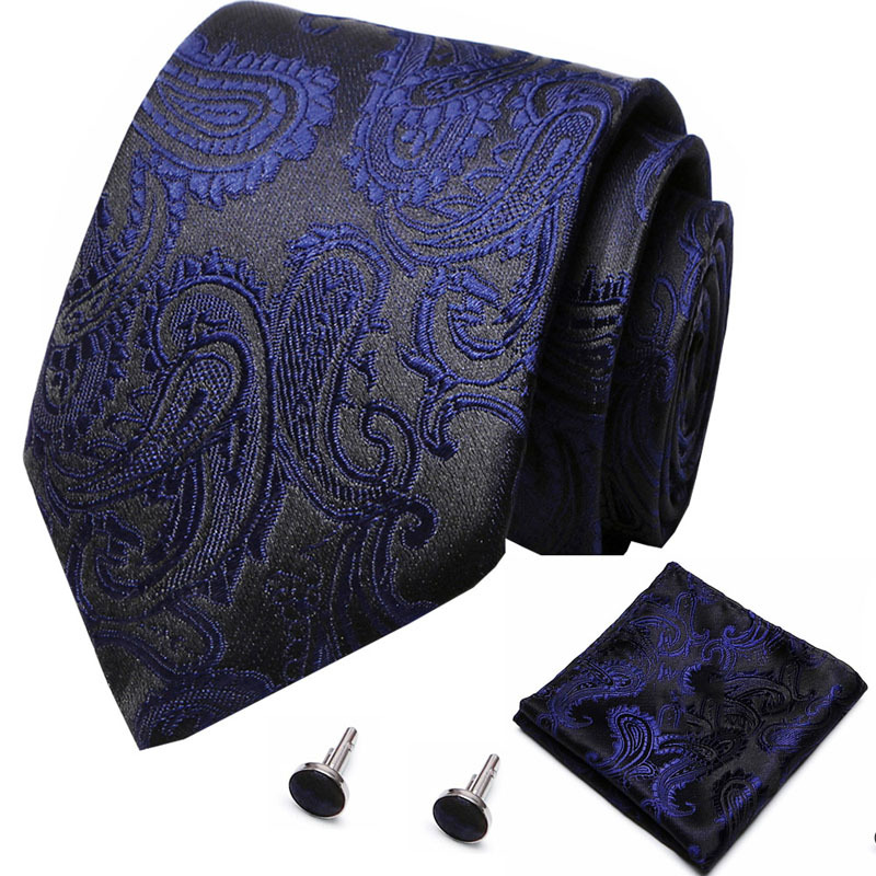 21 Style Luxury Groom Ties Red Paisley Black Men's Tie Wedding Accessories Neck Dot Paisley Handkerchief Cufflinks Lapel Pin Gift For Men