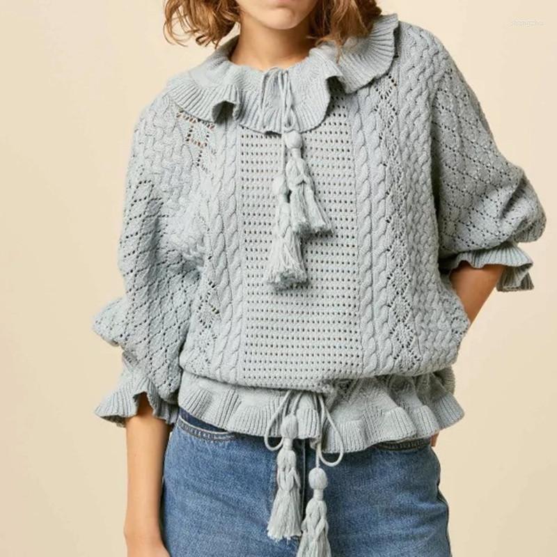Women' Sweaters Ruffles Trim O-Neck Women Sweater 2022 Tassel Crochet Hollow Out Ladies Knitwear Female Lace-Up Waist Pullover Tops
Women' Sweaters Ruffles Trim O-Neck Women Sweater 2022 Tassel Crochet Hollow Out Ladies Knitwear Female Lace-Up Waist Pullover Tops