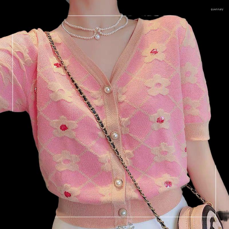 Women' Knits Spring And Summer 2022 V-neck Short Sleeve Single Breasted Flower Sweater Embroidered Cardigan Female Pink
Women' Knits Spring And Summer 2022 V-neck Short Sleeve Single Breasted Flower Sweater Embroidered Cardigan Female Pink