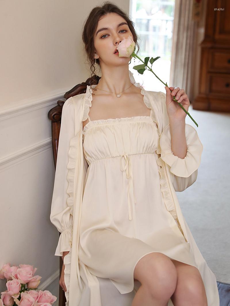 Women' Sleepwear Women' Long Sleeve Nightgown Cardigan Spring Summer Silk France Ruffles Loose Vintage Pyjama Lace-up Ruched Dresses, Apricot
Women' Sleepwear Women' Long Sleeve Nightgown Cardigan Spring Summer Silk France Ruffles Loose Vintage Pyjama Lace-up Ruched Dresses, Apricot