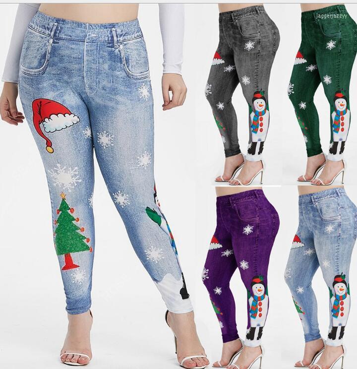 Women's Leggings Christmas Pants Bottoming Printed Women Cross-border Women's, Sky blue