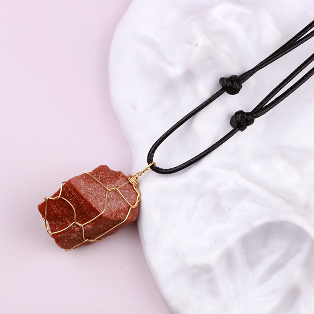 Natural Raw Stone Necklace Amethyst Rose Quartz Citrine Crystal Pendant Woven Adjustable Necklaces Men Women Jewelry Gift