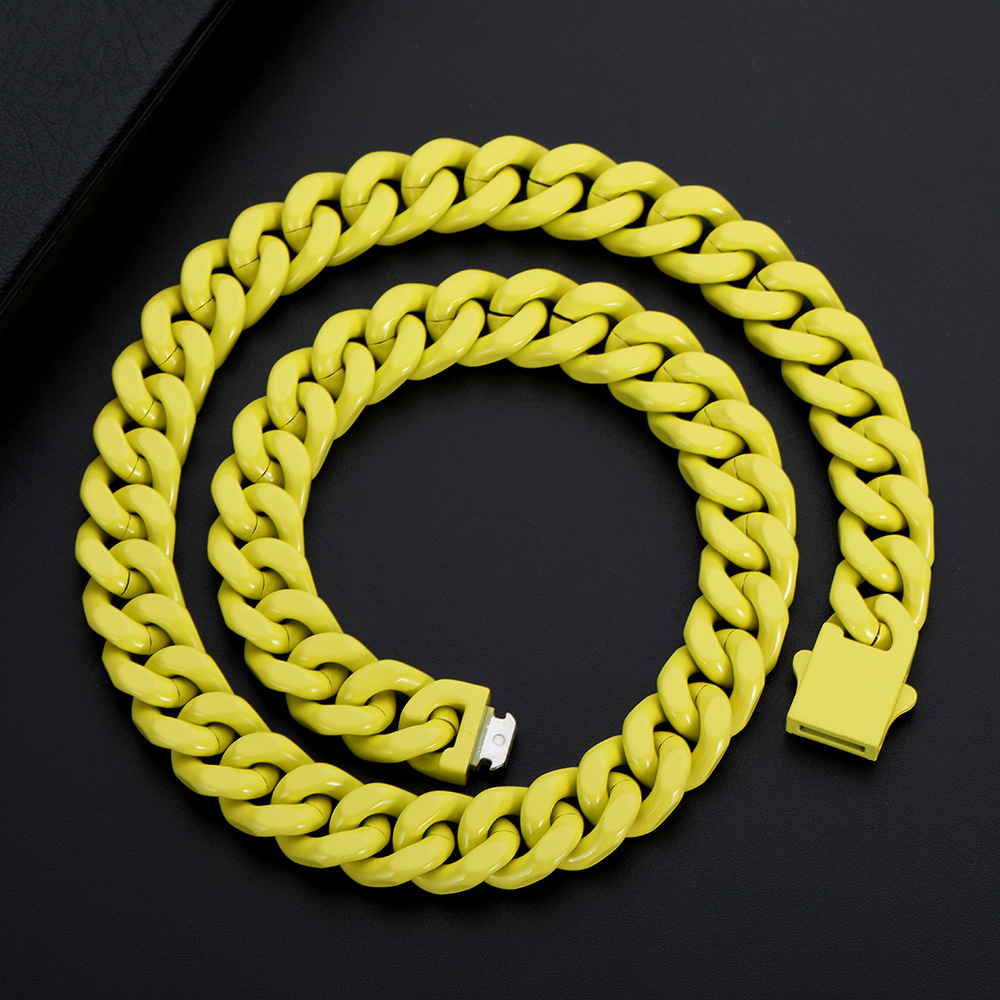 Hip Hop Colorful Stainless Steel Cuban Chain Necklace Spring Buckle Women Men Couple Jewelry
