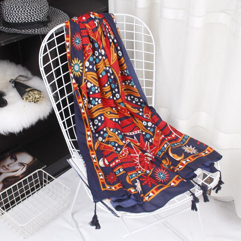 Scarves 2022 Women Autumn Spain Viscose Shawl African Ethnic Sun Floral Tassel Scarf Wrap Pashmina Snood Bufandas Muslim Hijab 180 90cm
